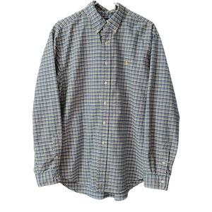 Ralph Lauren Long Sleeve Button Down Shirt Men's XL Classic Fit Blue Yellow READ